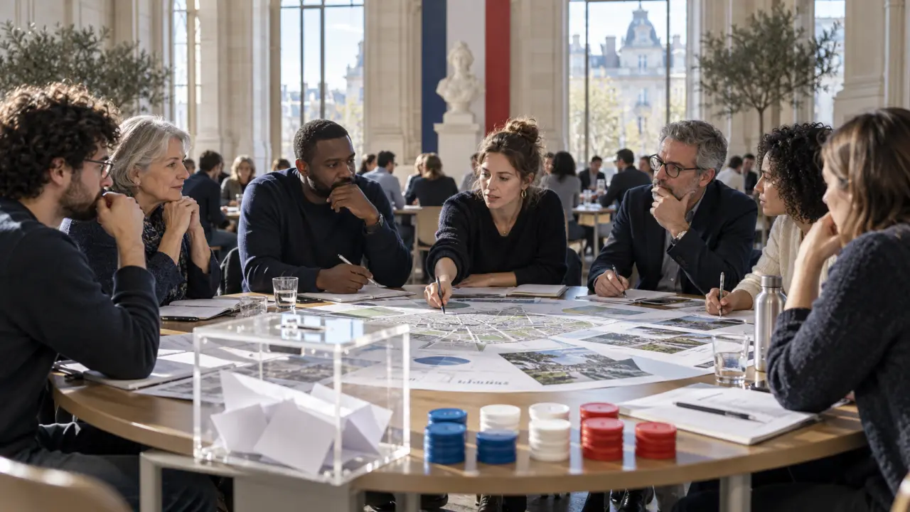 Citoyens réunis pour débattre et participer à une décision publique
