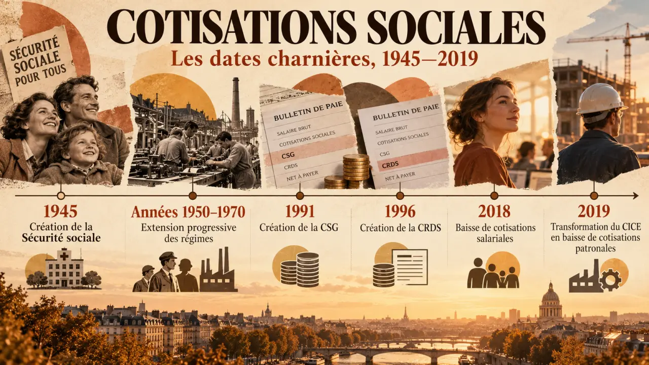 Historique des taux de cotisations sociales : les dates charnières de 1945 à 2019