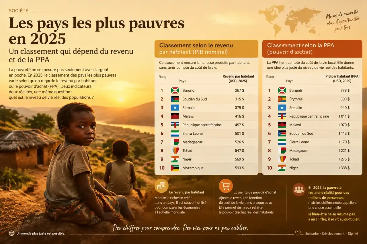 Les pays les plus pauvres en 2025 : un classement qui dépend du revenu et de la PPA