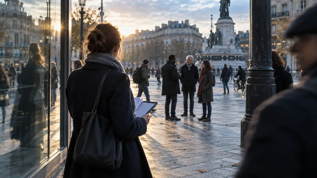 Groupe de chercheurs réalisant une enquête de terrain auprès de citoyens