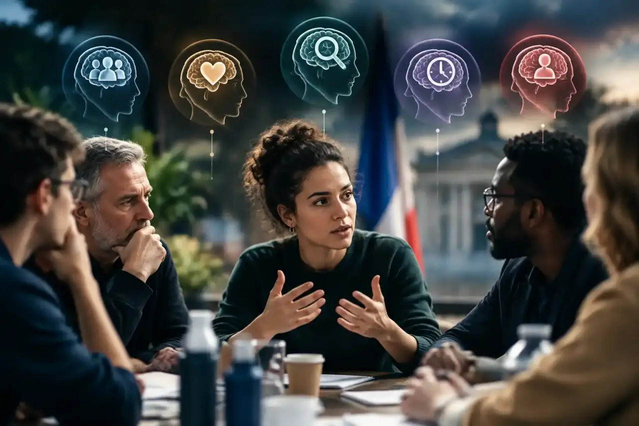 Groupe de citoyens réunis en cercle pour une assemblée participative