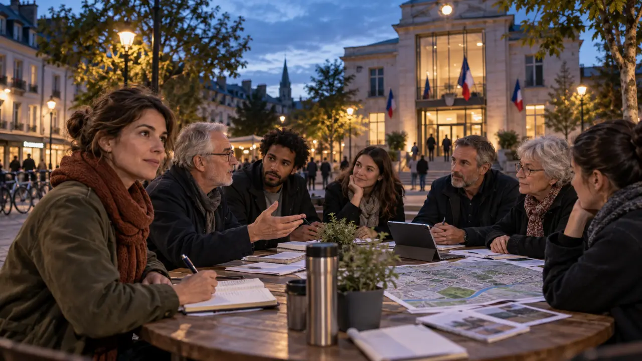 Citoyens réunis lors d'une discussion publique dans un espace local